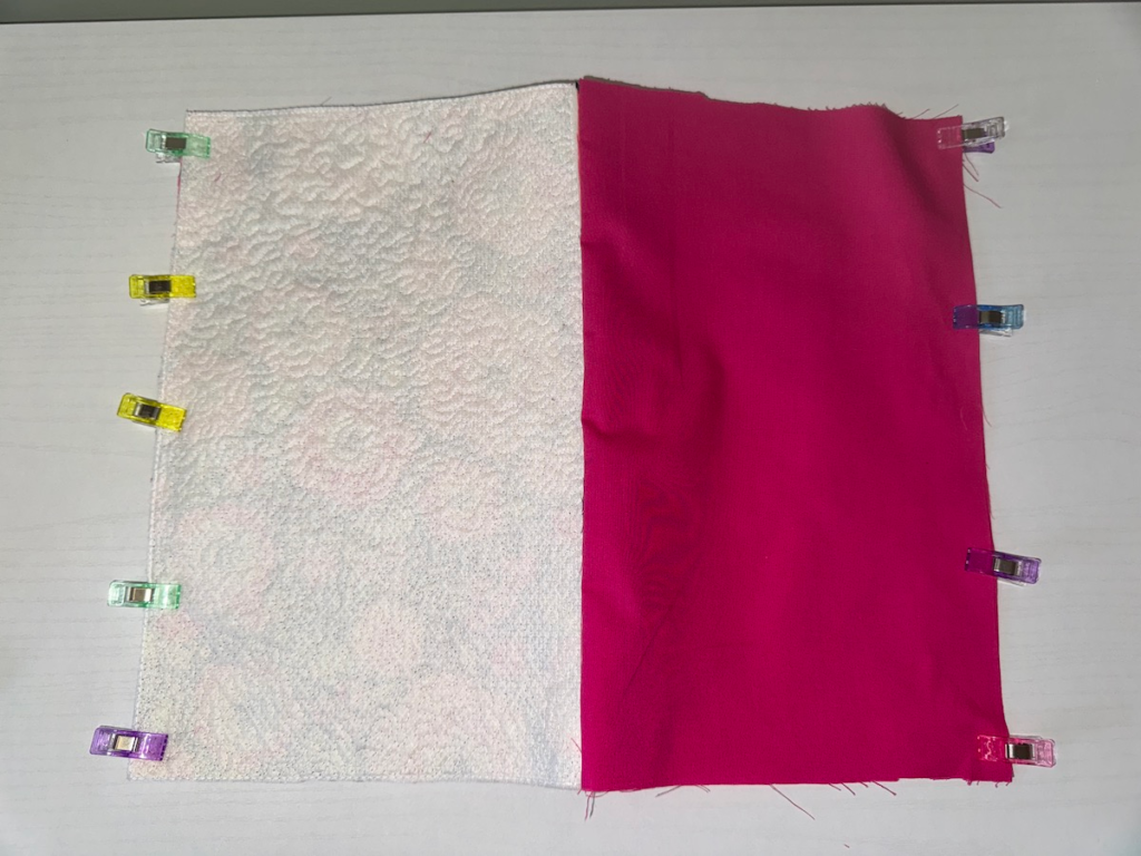 pinning right sides together and sewing seams on boxy bag