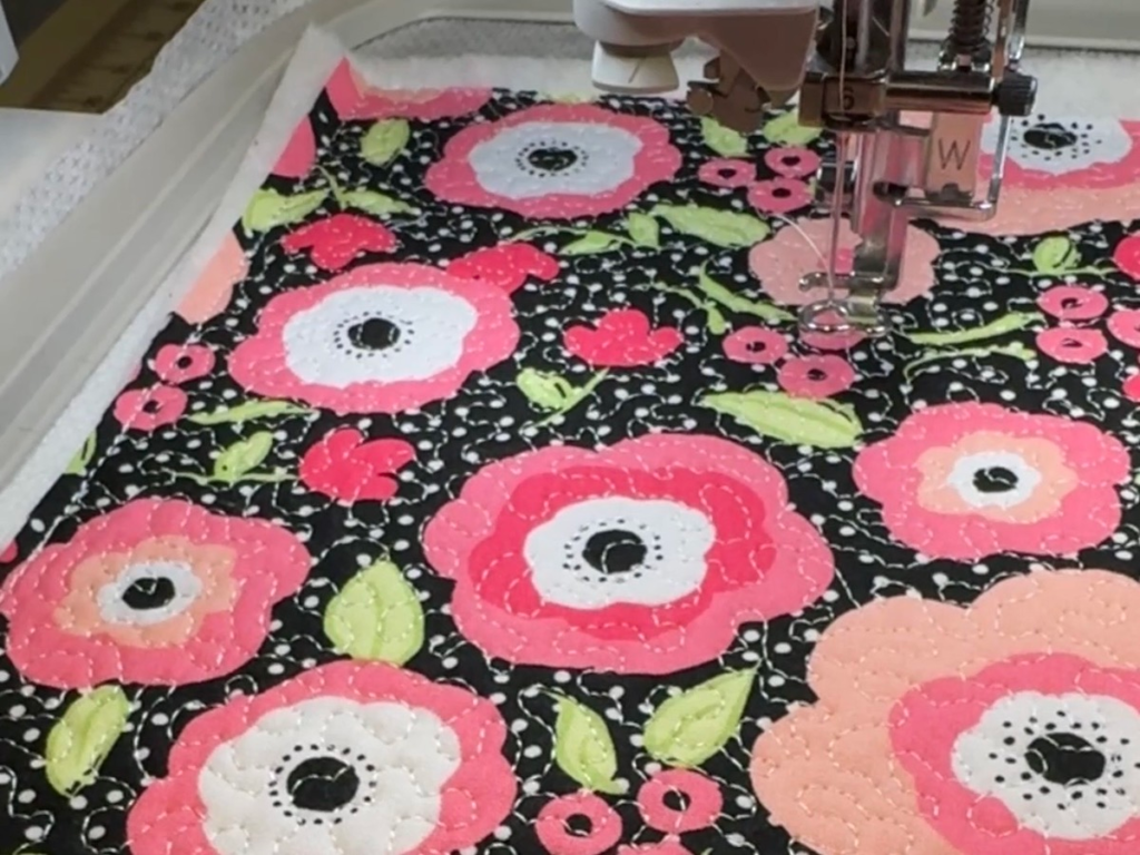 using an embroidery machine to quilt cotton fabric for a boxy bag