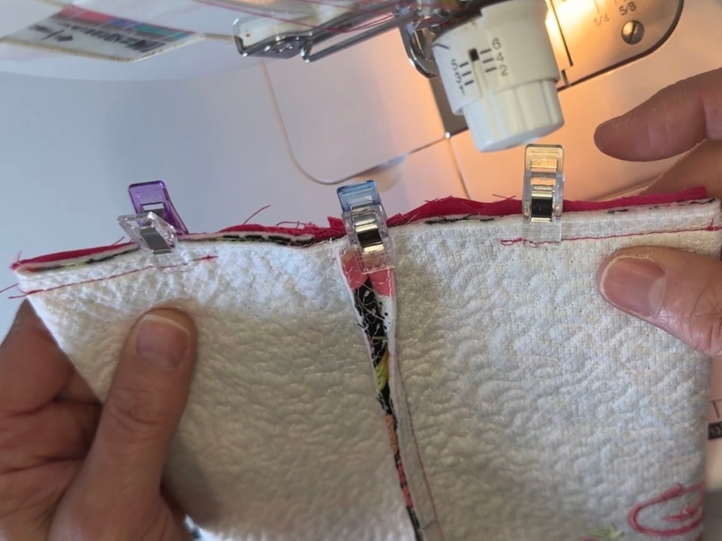 sewing the short sides of a boxy bag