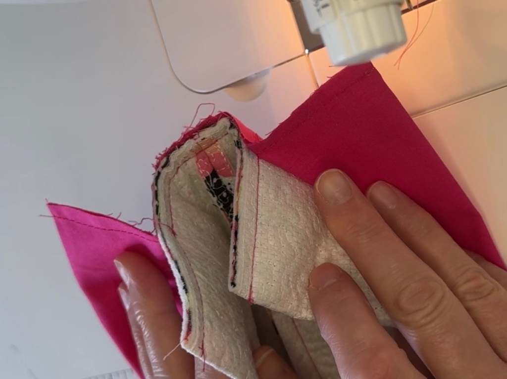 sewing the short sides of a boxy bag